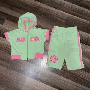 Green and Pink Baby Hoodie and Pants Set